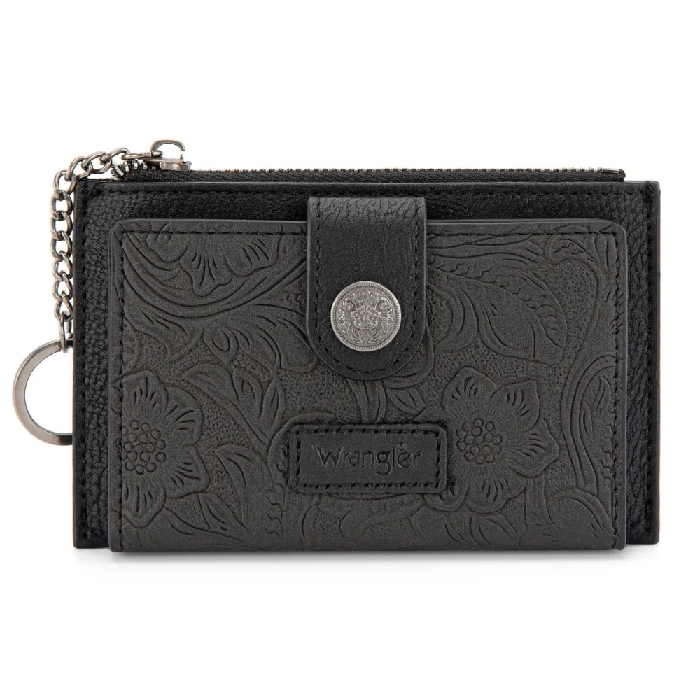 Wrangler Floral Embossed Bi-fold Wallet with Key Ring Black